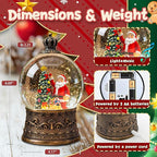 Christmas Snow Globes Lantern, Santa Claus and Gifts Christmas Decorations Indoor, 6H Timer Battery & USB Powered Light Up Musical Snow Globes for Kids Women Adults Gift Thanksgiving Home Decor