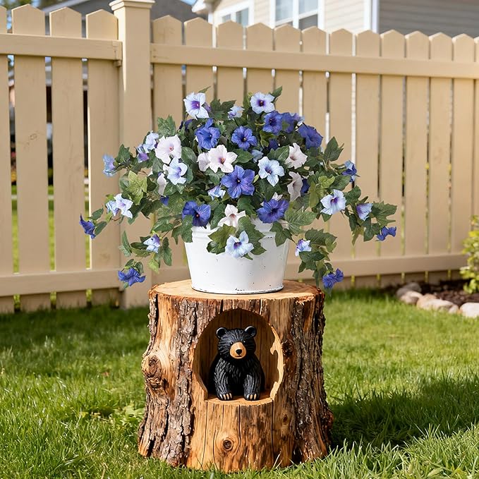 Artificial Fake Petunia Flowers for Outdoor Decoration, 2PCS Faux Silk Petunias Flower for Spring UV Resistant No Fade Realistic Plants for Garden Balcony Yard Porch Indoor Decor(Blue White)