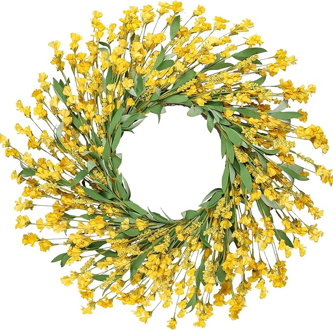 Artgar Front Door Wreath 26 Inch Spring/Summer Wreaths for Front Door, Front Door Wreaths for All Seasons for Indoor Outdoor Home Office Wall Window Wedding Farmhouse Decor (Yellow)