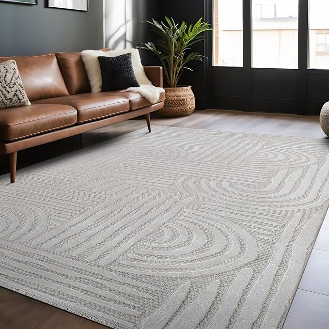 Modern Indoor Rug Orbit 5x7 Area Rugs for Living Room Luxury Kitchen Bedroom Durable Soft Geometric Durable Low and High Pile Stain Resistant Non Shedding Area Carpet 5x7