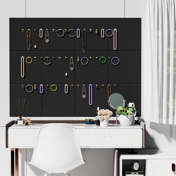 MaxGear Large Cork Board for Wall 48" x 36" Black Bulletin Board, 12 Pack Felt Wall Tiles with Pushpins, Cork Boards for Office Pin Board Tack Board for Photo Meno Decor