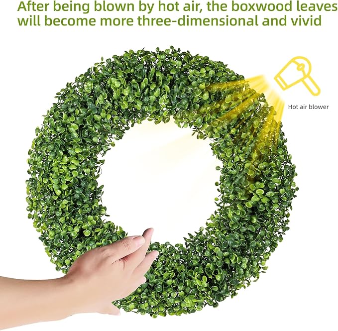 Spring Wreath, 20 inch Boxwood Wreaths for Front Door, Summer Wreaths with UV Protection, Green Artificial Wreath for Farmhouse, Room Indoors, Outdoors, Corridors, Offices, for All Seasons