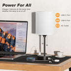 Bedside Table lamp for Bedroom Set of 2 - 3 Color Temperatures Small Lamps with USB C and A Ports, Pull Chain Table Lamps with AC Outlet, White Nightstand Lamps with Black Metal Base for Kids Reading