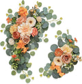 Odouzy Artificial Wedding Arch Flowers for Wedding Sign,Set of 2 for Wedding Welcome Ceremony Sign,Faux Floral Swags,Wedding, Banquet and Reception Backdrop Floral Decoration (Orange)