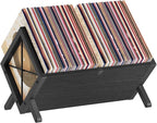 YATINEY Vinyl Record Holder, Record Storage Rack Holds 80-100 LP，Wooden and Metal Record Organizer, Quick Assembly Magazine Holder Vinyl Record Display Stand for CDs, Magazine, Albums, Black CJ06BB