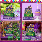 Lineshading 4 Pcs Mardi Gras Decorations Mardi Gras Table Centerpieces Wooden Truck Purple Golden Green Carnival Tiered Tray Decor Truck Block Signs for Masquerade Party Home Office Carnival Decor