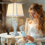 Table Lamp Bedside Lamps Set of 2, 28.5'' Luxsight Farmhouse Table Lamps for Bedroom, Lamps for Nightstands with Night Lights, with USB C+A Ports, Rustic Lamp for Living Room, Bulb Included