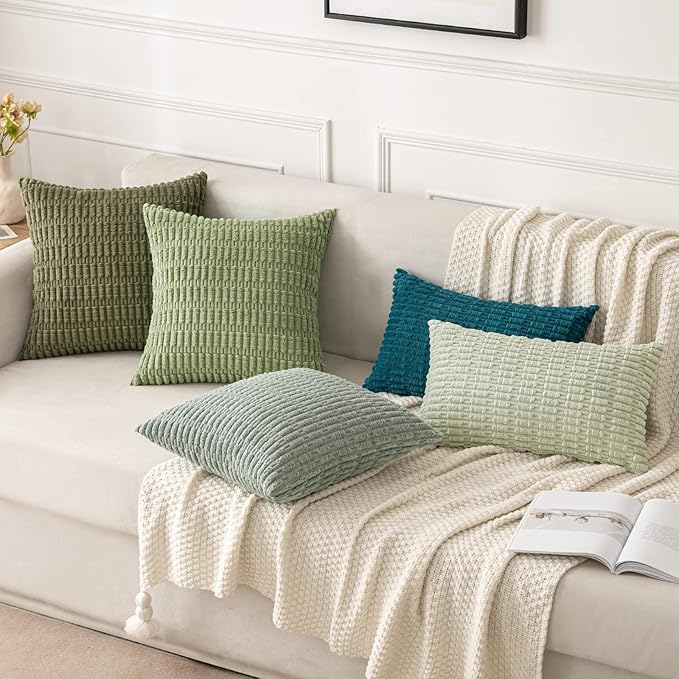 MIULEE Pack of 2 Corduroy Decorative Throw Pillow Covers 20x20 Inch Soft Boho Striped Pillow Covers Modern Farmhouse Home Decor for Summer Coastal Sofa Living Room Couch Bed Teal