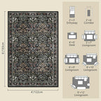 Traditional Design Vintage Floral Area Rug 4 x 6,Washable Area Rugs - Perfect for Living Room, Bedroom, Pet & Child Friendly, Nursery - Stain & Water Resistant Non-Slip, Dining Room Decor