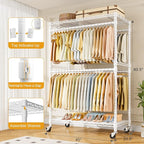 P4 Plus Rolling Clothes Rack Heavy Duty, Clothing Racks for Hanging Clothes, Free Standing Garment Racks with Wheels, Portable Closet Rack 45''W × 20.5''D × 80.5''H, Max Load 570 Lbs, White