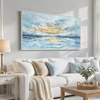 Large Framed Blue Gold Abstract Wall Art for Living Room, Horizontal Coastal Canvas Prints Paintings Artwork for Walls, Modern Ocean Landscape Pictures Wall Decor for Bedroom Dining Room Office 30x60