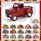 Threehoney Farmhouse Truck Decor 12.2 Inch Vintage Red Metal Truck with 16 Magnet Patriotic Table Decoration Summer Centerpieces for Home Kitchen 4th of July Holiday Interchangeable Seasonal Decor