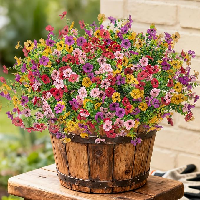 Artificial Fake Flowers Plants for Outdoor Spring Summer Decor, 12 Bundles Faux Silk Flowers for Outdoor Outside Planter Colorful Daisy UV Resistant Look Real for Front Door Porch Patio Yard