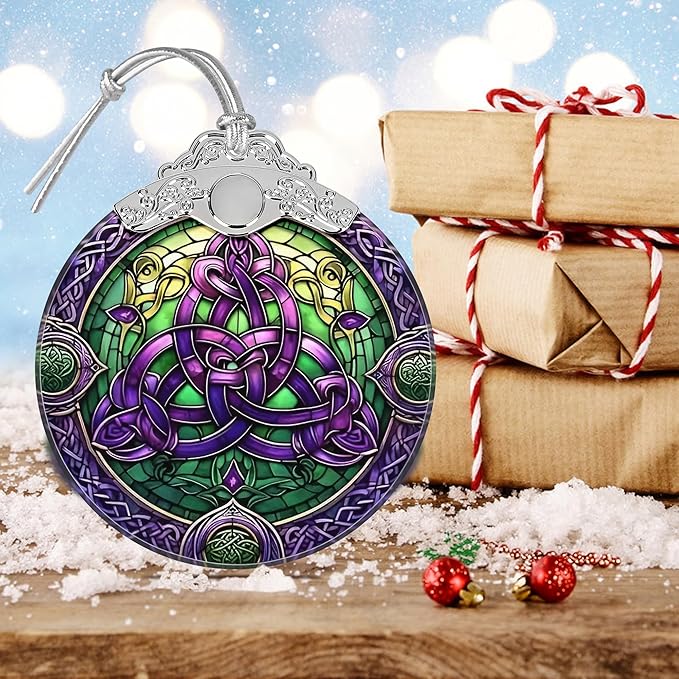 Celtic Knot Stained Glass Hanging Ornament - Christmas Tree Decoration, Holiday Ornament, Gift Idea