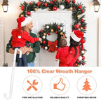 15" Clear Wreath Hanger for Front Door, Invisible Over The Door Hook, Non-Scratch 10lb Heavy Duty Year-Round Decor & Organization for Christmas, Easter, Home
