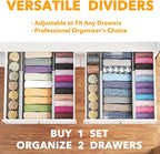 SpaceAid Bamboo 4 Pack Dresser Drawer Dividers, 4.65“ High Adjustable 12.5“-17” Drawer Organizers, Expandable Organization for Clothing, Clothes, Dressers, Gray