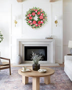 Vlorart 24 Inch Spring Summer Wreath Peony Wreath for Front Door with Pink Tulip, Eucalyptus Leaves, White Berries for Indoor Outdoor Wall Festival Home Farmhouse Wedding Decor