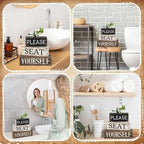 Moucuny 4 Pcs Bathroom Shelf Decor Farmhouse Bathroom Decor and Accessories Please Seat Yourself Sign Rustic Eucalyptus Leaves Wood Block Sign Gift Home Table Centerpiece for Home Office