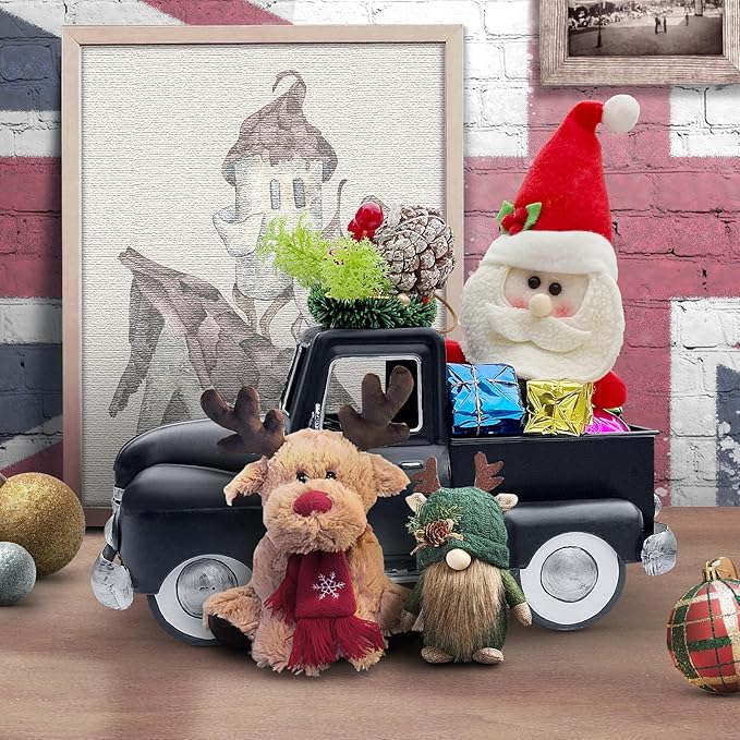 Farmhouse Black Truck Decor, Metal Pickup Farm Trucks Planter, Vintage Truck Christmas Decoration,Decorative Tabletop Storage