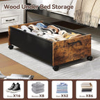 Under Bed Storage with Wheels, Wooden Under Bed Drawers On Wheels, Rolling Under Bed Shoe Storage, Space Saving, Rustic Brown,90L