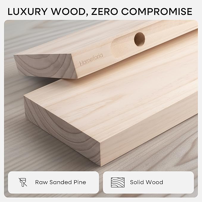 Homeforia Wood Floating Shelf 12 inch, High End Solid Natural Wood 12inch Floating Shelves for Wall Mounted, Unfinished Small Wooden Floating Shelves, Heavy Duty Bracket, 12 X 6.5 X 1.75 in, Set of 4
