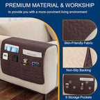 Remote Control Holder for Armchair, Couch Caddy Organizer TV Remote Holder for Recliner Couch With 6 Pockets, Non-Slip Arm Chair Caddy Bedside Table Organizer for Magazine, Tablet, Phone, iPad (Brown)