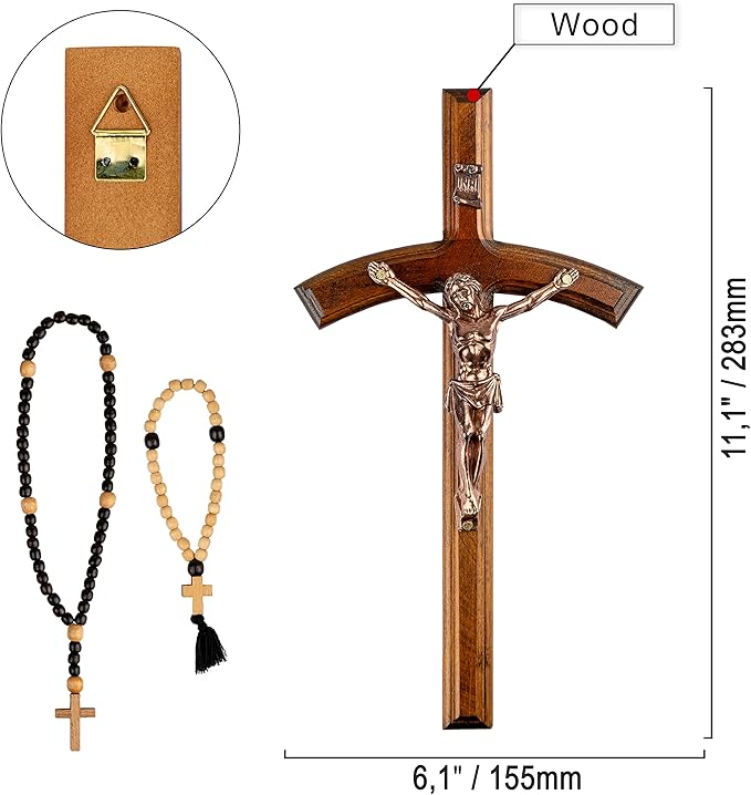 Woodvio - Handmade wooden wall cross, Pope's cross, Catholic crucifix
