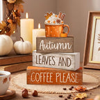Lineshading 4 Pcs Fall Decorations for Home Wooden Hot Cocoa Coffee Block Sign Thanksgiving Tiered Tray Decor Thanksgiving Centerpiece Rustic Fall Table Decor for Autumn Harvest Party Home Kitchen