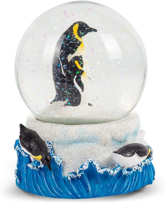 Elanze Designs Playful Penguins Family Mother Daughter Winter Snow Ocean Tabletop Figurine 100MM Sturdy Wind Up Musical Glitter Water Snow Globe Plays Tune Born Free