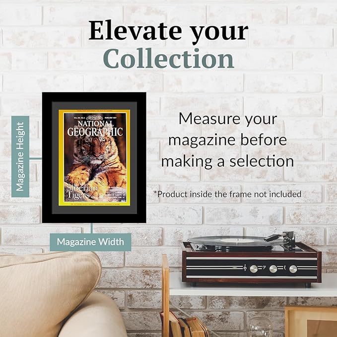 Creative Picture Frames 10 x 12 Magazine Frame with Full-Strength Glass, Holds Up To A 1/4" Thick Media with Installed Hangers for Easy Mounting, 12x14 Manhattan Black Frame with Black Mat