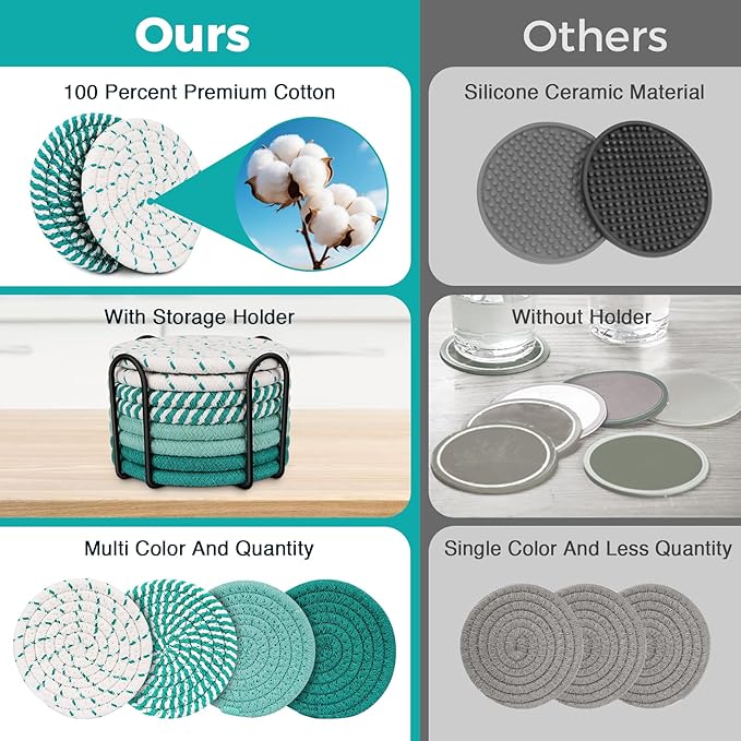 Green Coaster, Drink Coasters, 8 Pack Cup Coasters, Kitchen Table Decor, Table Decor for Living Room, Bar Accessories for The Home Bar Set, Coaster Set for Wooden Tabletop Protection Table
