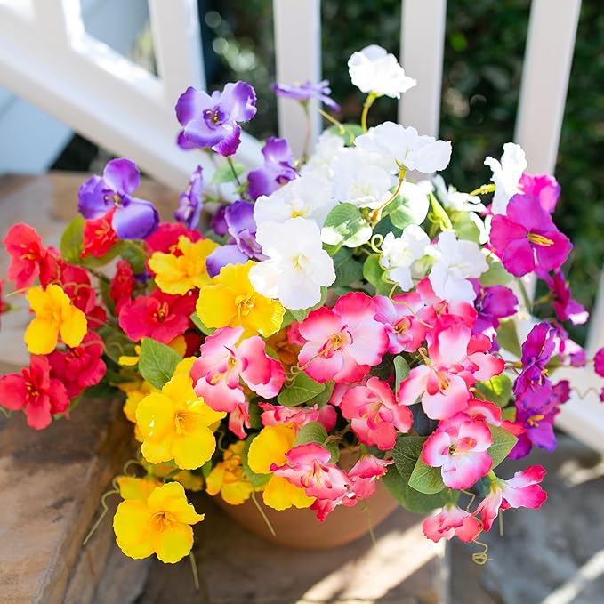 Hibiscus Artificial Flowers Plants for Outdoors Summer Decoration, 6 Bundles Fake Silk Hibiscus Bouquet Realistic UV Resistant Tropical Flowers Artificial for Outside Planter Front Door Porch Patio