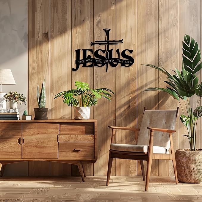 EDCIJB Jesus Cross Metal Wall Decor Christian Wall Art for Home Religious Cross Decoration Living Room Bedroom Prayer Room The Way The Truth The Life Christ Inspired Christian Gift for Family Friends