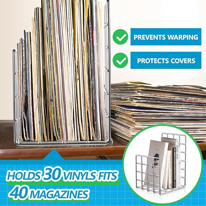 AceOrbit Metal Magazine Rack Holder, 304 Stainless Steel Metal Vinyl Record Stand Holder Record Book Stand Multipurpose Storage Display for Album Lps Magazine File Organizer Living Room Bedroom Office