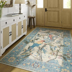 Lahome Botanical Birds 5x7 Washable Blue Living Room Rugs, Soft Non Slip Dining Room Rugs for Under Table, Boho Vintage Indoor Floor Carpet for Bedroom Home Office (5x7ft,Blue)