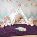 OLANLY Area Rugs for Living Room Bedroom, Machine Washable 4x5.9 ft Soft Fluffy Shaggy Bedside Rug, Indoor Floor Carpet for Kids Girls and Boys, Dorms, Nursery Rooms, Home Decor Aesthetic, Dark Purple