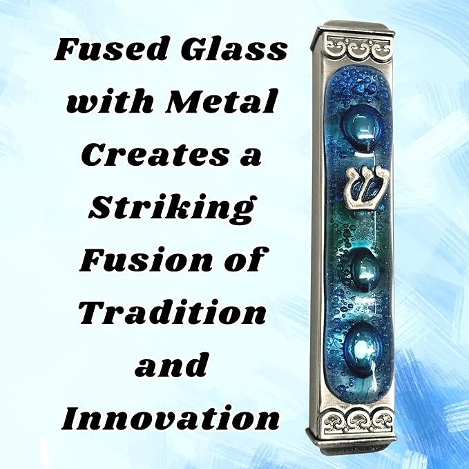 Tamara Baskin Art Glass Mediterranean Sea Mezuzah, Weatherproof Metal Case - Gift Box and Scroll Included - Handmade in the USA - Guaranteed for Life