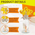 Movdyka Crystal Yellow Rose Flower Figurine with Vase Handmade Romantic Glass Rose for Wife Mom on Birthday Christmas Wedding Home Decorations