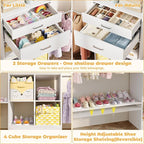 Closet System - 8FT Closet Organizer System with Wooden Drawers, 96" Closet Systems for Walk-In Closets with Cuttable Hanging Shelving, White