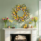 Spring Wreaths for Front Door, 22 Inch Spring and Summer Daisy Wreath for Farmhouse Porch Wall Window Home Decor for Indoor Outdoor Housewarming Gift