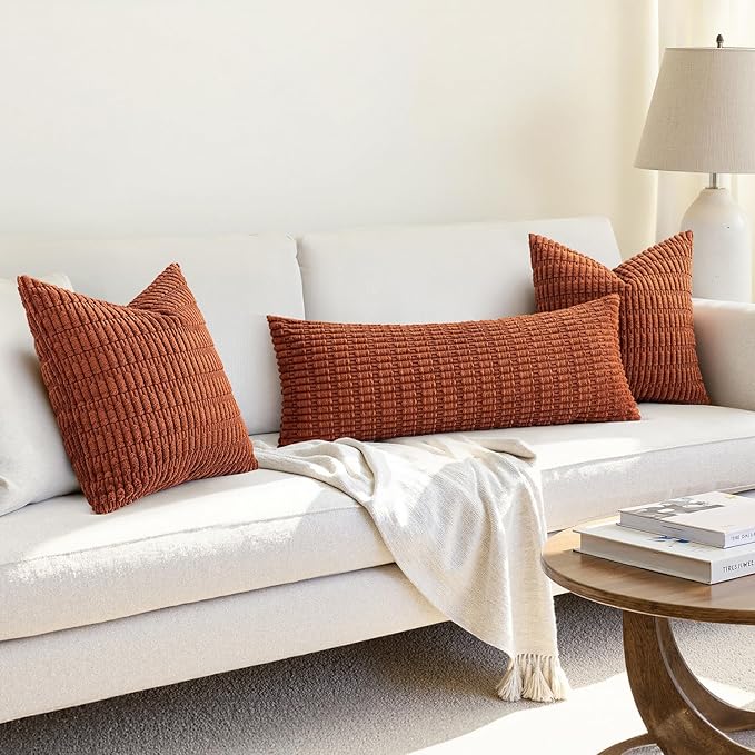 MIULEE Pack of 1 Fall Dark Rust Long Body Lumbar Decorative Throw Pillow Cover 14x36 Inch for Bed Couch Sofa Living Room Soft Boho Pillow Cover Modern Farmhouse Home Decor