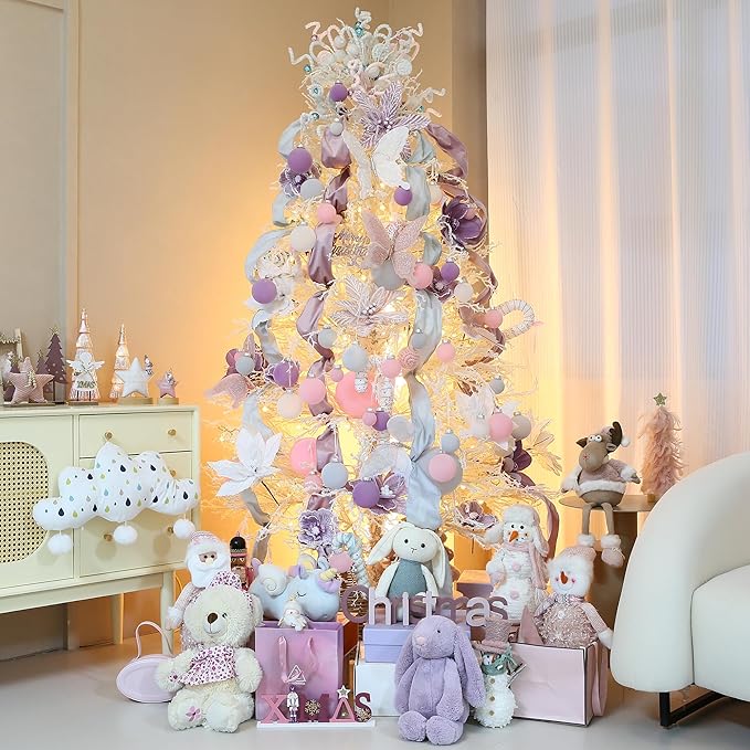 Sea Team 32-Pack Flocked Velvet Christmas Tree Ball Ornaments Set, Decorative Hanging Baubles, Shatterproof Plastic Decorations for Xmas Tree, Wreath, Garland, Multi-Sized, Pink