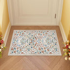 Moynesa Floral 2x3 Rugs for Entryway, Washable Kitchen Rug Non Slip Small Bathroom Throw Rug, Boho Flower Soft Ultra Thin Indoor Front Door Mat for Laundry Bedroom Entry, Beige