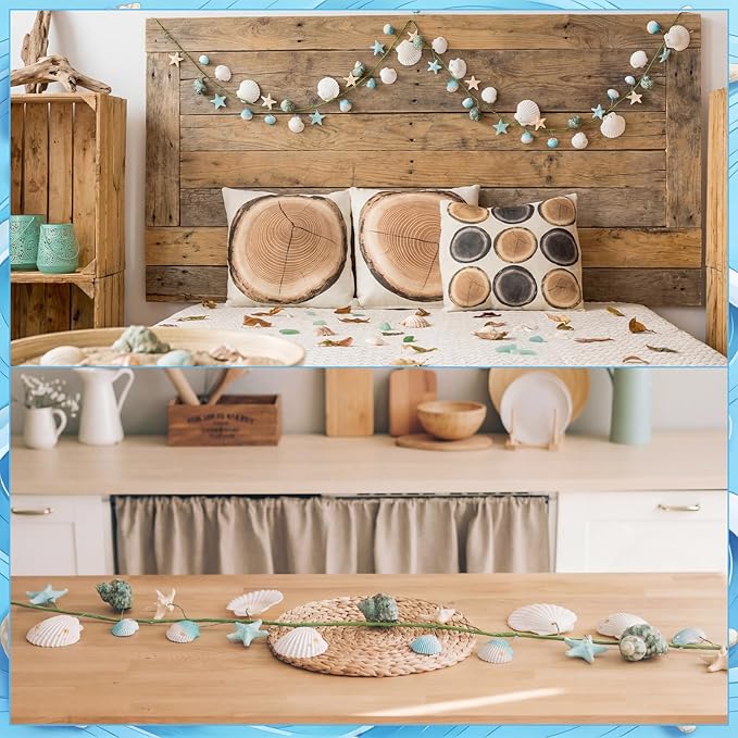5.58 ft Coastal Decor Shell Garland Beach Mantel Swag Decor Seashell Starfish Centerpiece Garland Conch Beach Decorations for Table Wall Bedroom Home Dining Doorway Weddings