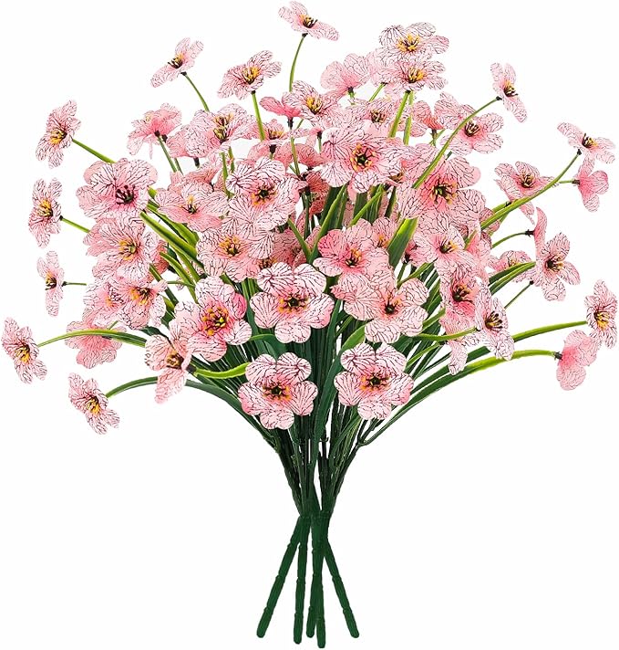 MACTING Artificial Flowers for Outdoors 6 Bundles Fake Spring Flowers UV Resistant No Fade Faux Plastic Flowers for Hanging Planters Window Patio Porch Yard Garden Indoor Outside Decoration,Pink