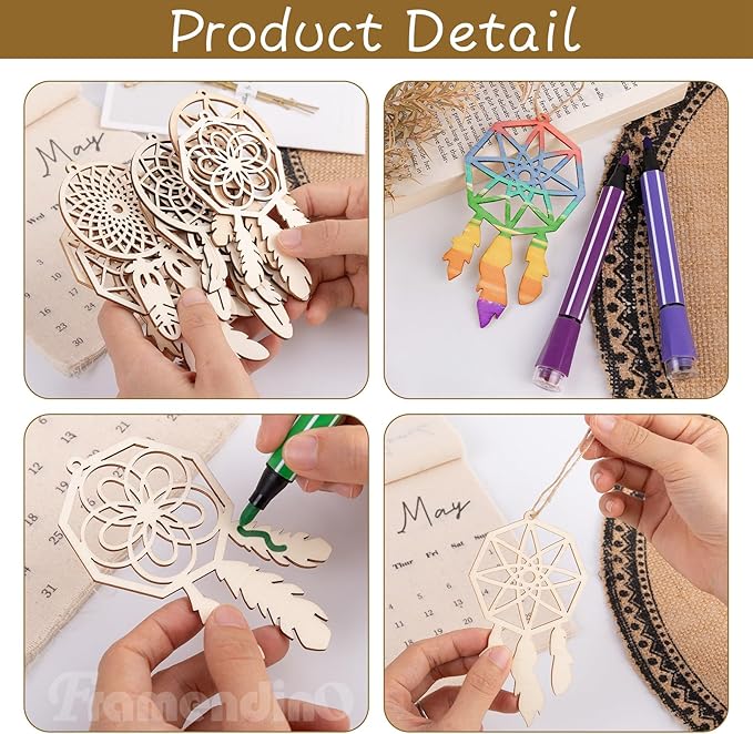 Framendino, 80 Pack Wooden DIY Dream Catchers Kits Decorative Hanging Ornaments to Paint for Home Tree Decor