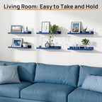 upsimples Floating Shelves for Wall, Wall Shelves for Decor Storage Set of 6, Wall Mounted Wood Shelf for Bedroom, Living Room, Bathroom, Kitchen, 15.7 inch Long Picture Ledge Shelf, Navy Blue