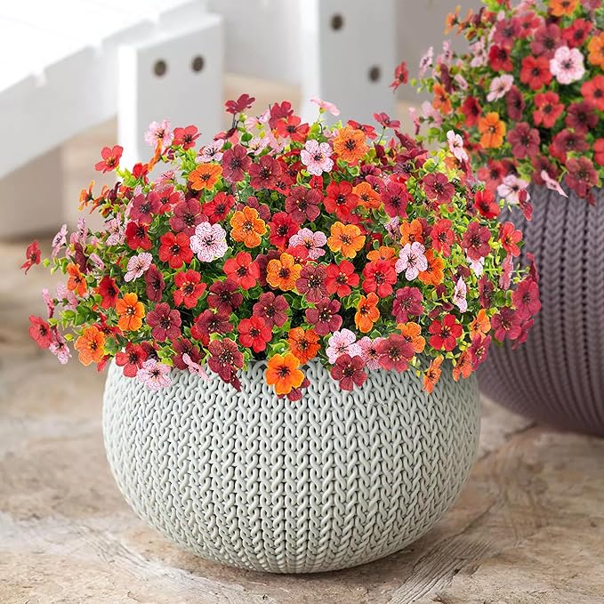 Artificial Flowers for Outdoors Potted Spring Decor, 12 Bundles Fake Summer Daisy with Realistic Eucalyptus Leaves, Faux Plants for Greenery Boxwood Porch Patio Garden Pot Lawn