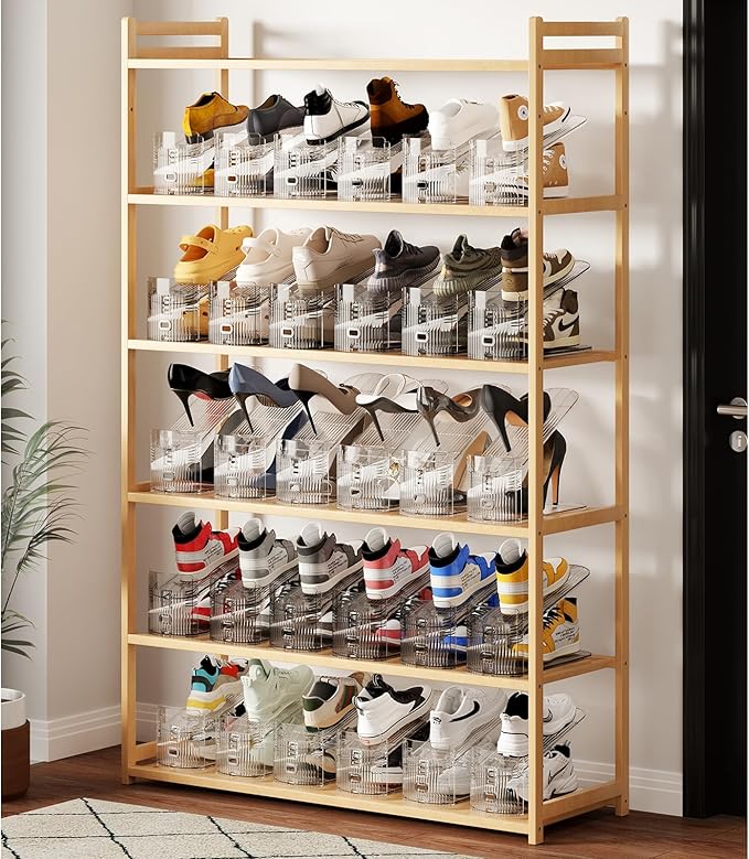 10Pack Shoe Slot Organizer Clear Shoe Stackers Organizers for Closet Space Saver 50% Shoes Display Shelf Rack Holders Zapateras Organizers