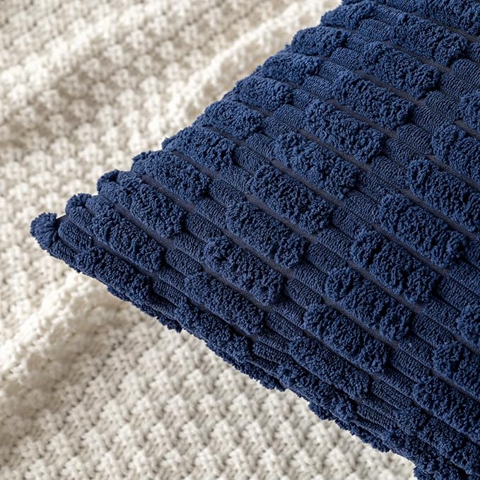 MIULEE Pack of 2 Corduroy Decorative Euro Sham Throw Pillow Covers 22x22 Inch Soft Boho Striped Pillow Covers Modern Farmhouse Home Decor for Summer Coastal Sofa Living Room Couch Bed Dark Blue